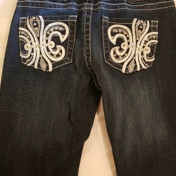 JEANS DE FLEUR SZ 3x28” BLUE JEANS MISSES EMBROIDERED/EMBELLISHED LOW RISE - Picture 9 of 12